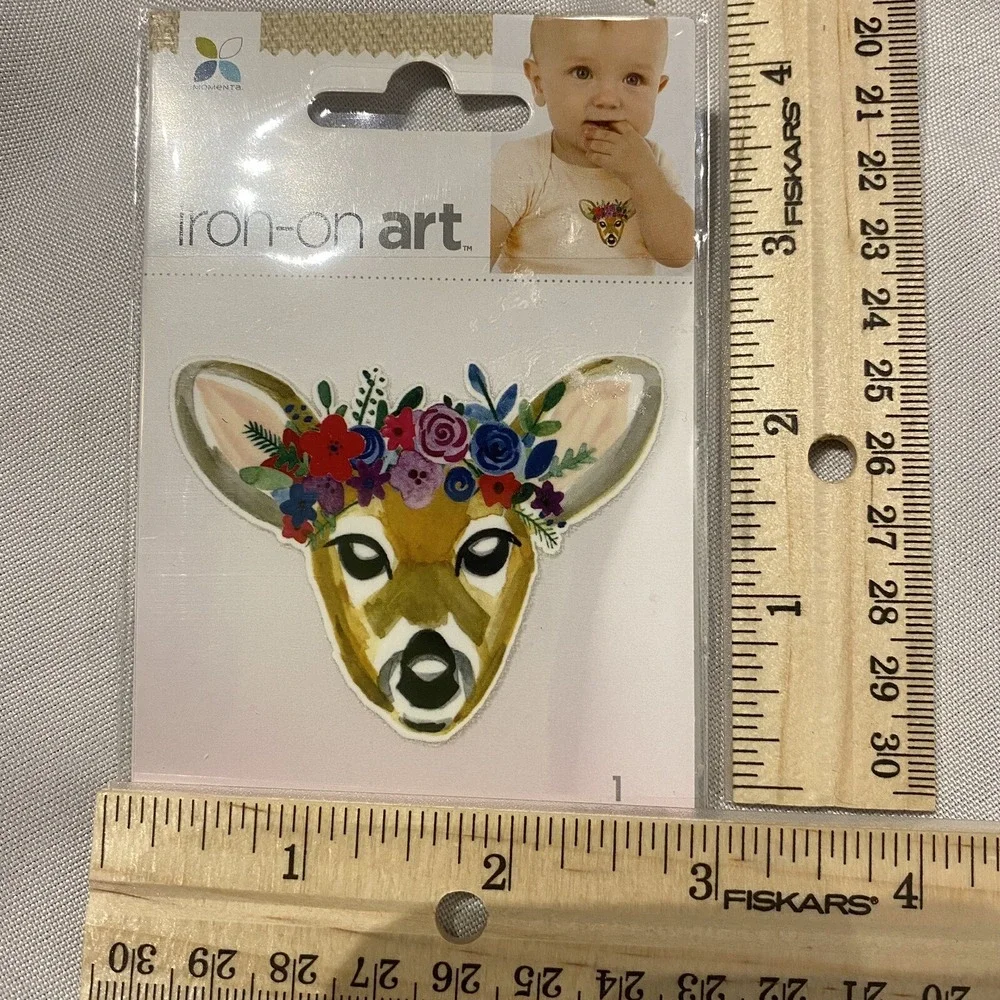 1‎ count iron on deer heart floral patch
